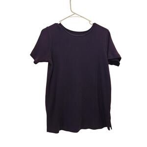 Woman Within Crew Neck Waffle Thermal Satin Trim T-Shirt Navy Blue 14/16 Large